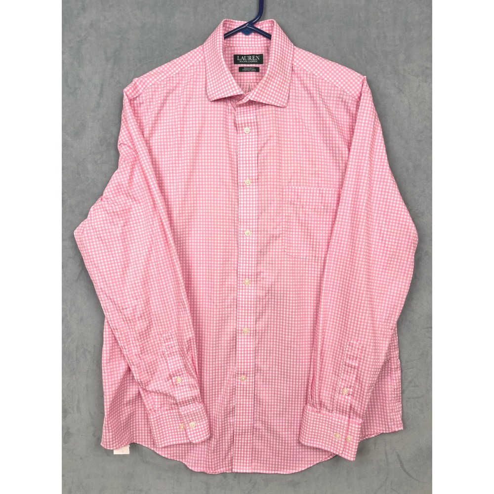 Lauren Ralph Lauren Mens Pink Gingham Check Regular Fit Stretch Dress Shirt L